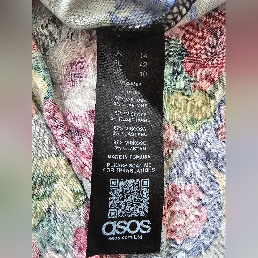 ASOS Women's Midi Dress Bright Print  Asymmetrical Hem - Sz 10 - Picture 5 of 5